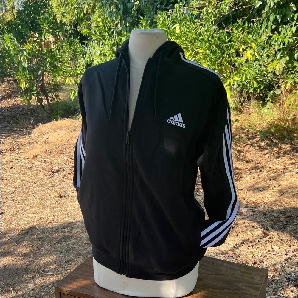 Adidas Black Hoodie with White Stripes